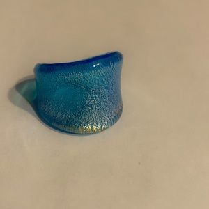 Murano style Handblown Iridescent Sky Blue ring size 7